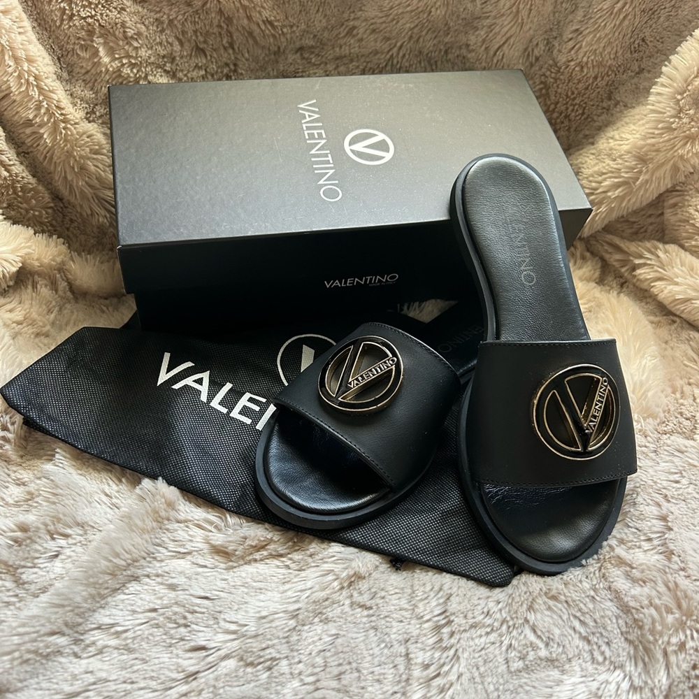 Valentino Black Slides with Logo
